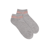 Women's short socks in plain cotton terry with stripes and glitter logo - Steam gray | Doré Doré