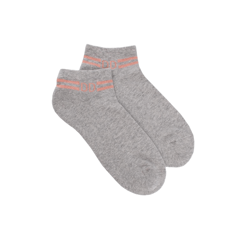 Women's short socks in plain cotton terry with stripes and glitter logo - Steam gray | Doré Doré