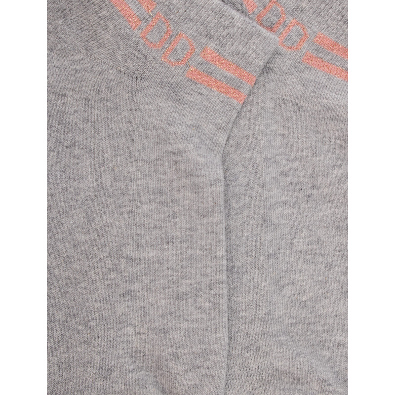 Women's short socks in plain cotton terry with stripes and glitter logo - Steam gray | Doré Doré