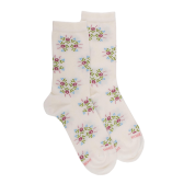 Women's short socks in floral patterned lisle - Cream | Doré Doré