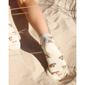 Kid's short socks in jaguar patterned lisle - Beige Linen | Doré Doré