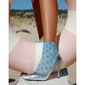 Women's short socks made of lisle with heart-shaped flower pattern and glitter effect - Blue | Doré Doré