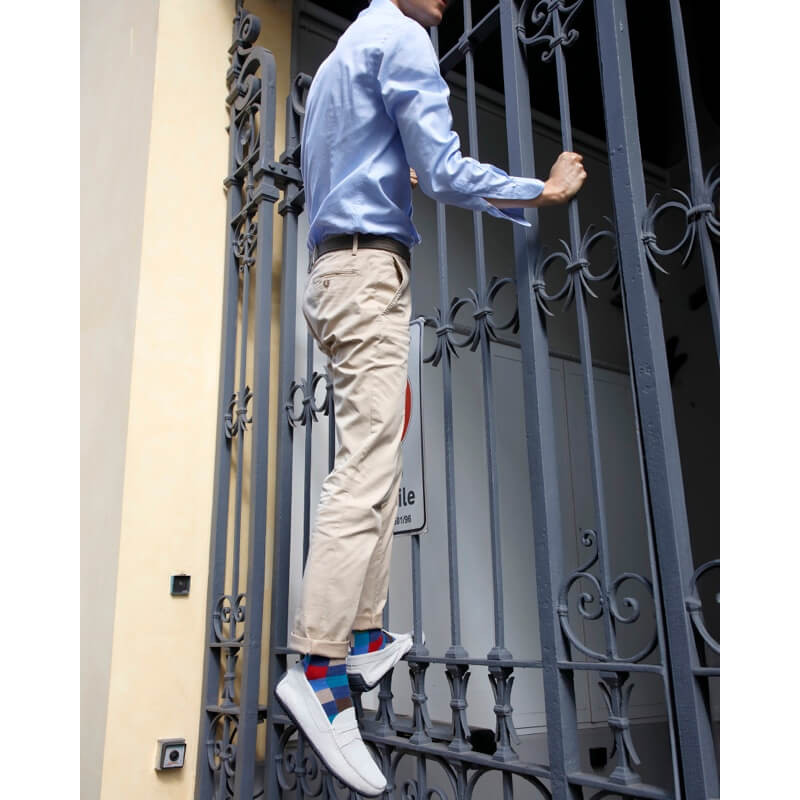 Men's checkered cotton socks - Fisherman's blue | Doré Doré