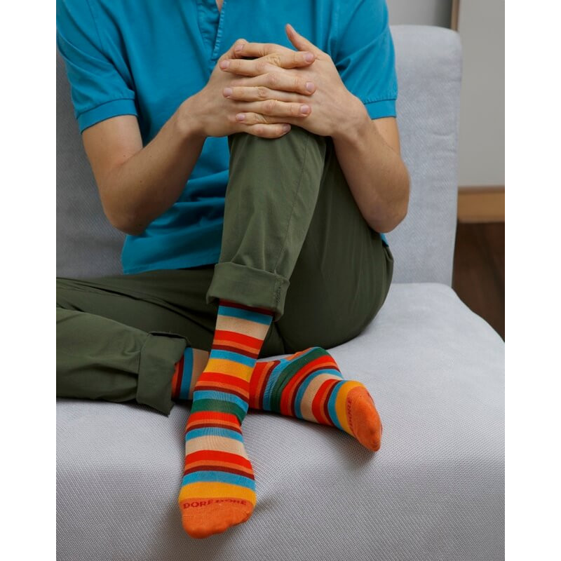 Men's striped cotton lisle socks - Orange | Doré Doré