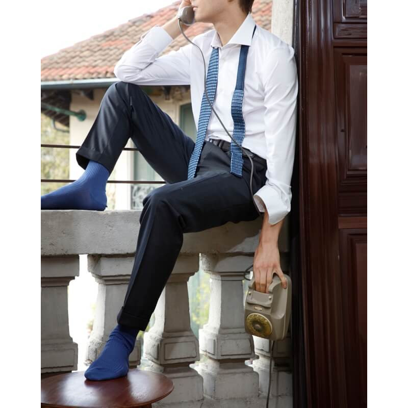 Men's ribbed 100% cotton lisle socks - Blue | Doré Doré