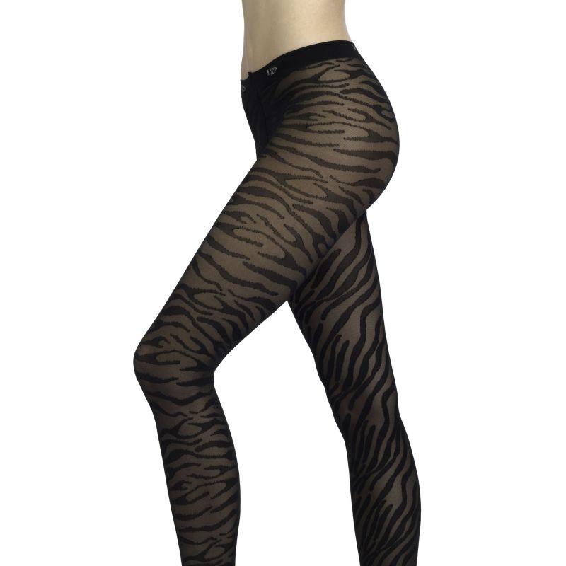 Women's tights with zebra pattern ribbon - Black | Doré Doré