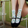 Women's cotton lisle socks with flowers repeat pattern - Cream | Doré Doré