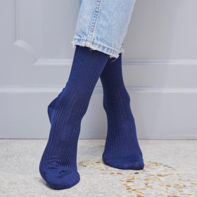 Women's ribbed cotton lisle socks - Blue sailor | Doré Doré