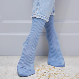 Women's ribbed cotton lisle socks - Blue Antartic | Doré Doré