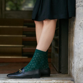 Wool socks with openwork diamonds -Green | Doré Doré