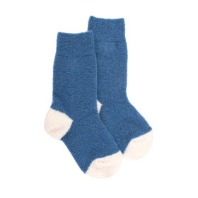 Children's fleece socks - Blue & ecru | Doré Doré