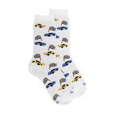 Kids' cotton socks with racing cars repeat pattern - White | Doré Doré