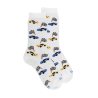 Kids' cotton socks with racing cars repeat pattern - White | Doré Doré