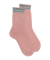Women's openwork cotton lisle socks with striped contrast cuff - Rose Praline & Teal