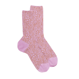 Women's cotton lisle elastic-free socks with zebra repeat pattern - Pink | Doré Doré