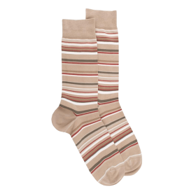 Men's striped cotton lisle socks - Beige Sand & Cream | Doré Doré