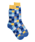 Men's checkered cotton socks - Azure & Yellow Papaya