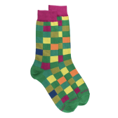 Men's checkered cotton socks - Green Grass & Pink Flamingo | Doré Doré