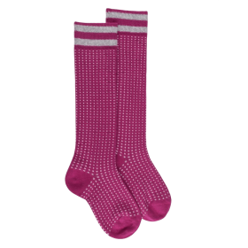 Fancy cotton knee-highs with 2 stripes – Pink | Doré Doré