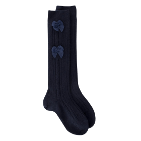 Wool and cashmere knee-highs with knot – Navy | Doré Doré