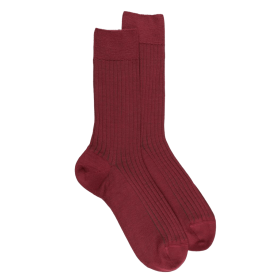 Ribbed socks in merino wool and cotton - Bicolor light burgundy and green | Doré Doré