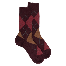 Merino Wool socks with Diamond Pattern - Aubergine and squirrel | Doré Doré