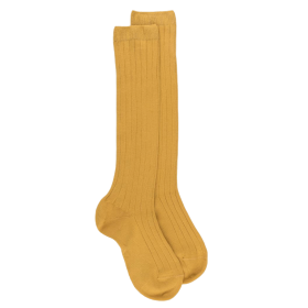 Yellow ribbed knee high socks in soft cotton for children | Doré Doré