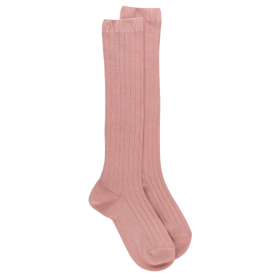 Pink ribbed knee high socks in soft cotton for children | Doré Doré