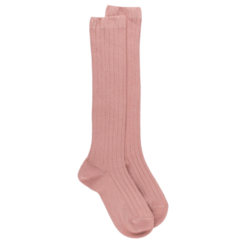 Pink ribbed knee high socks in soft cotton for children | Doré Doré