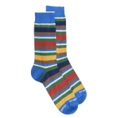 Men's socks in cotton - Multicolour stripes - Blue background | Doré Doré