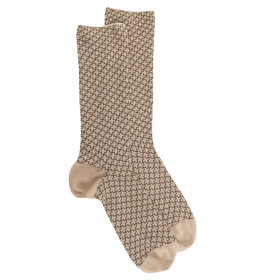 Soft cotton socks with geometric pattern - Beige and brown | Doré Doré