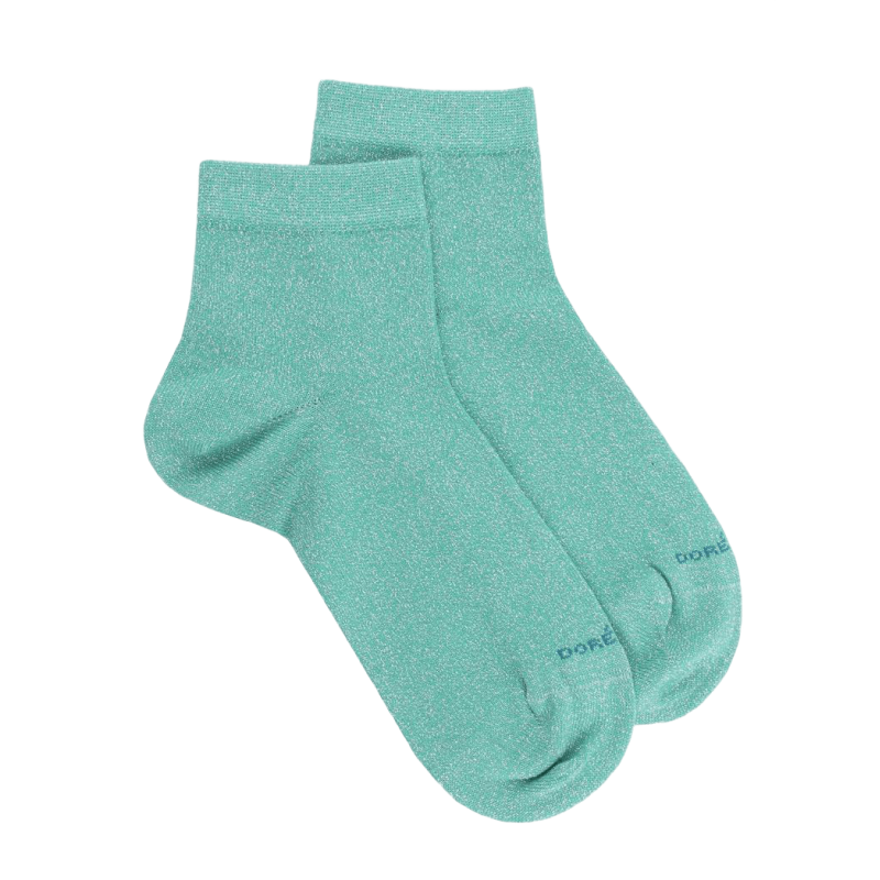 Women's cotton socks with shiny lurex effect - Green | Doré Doré