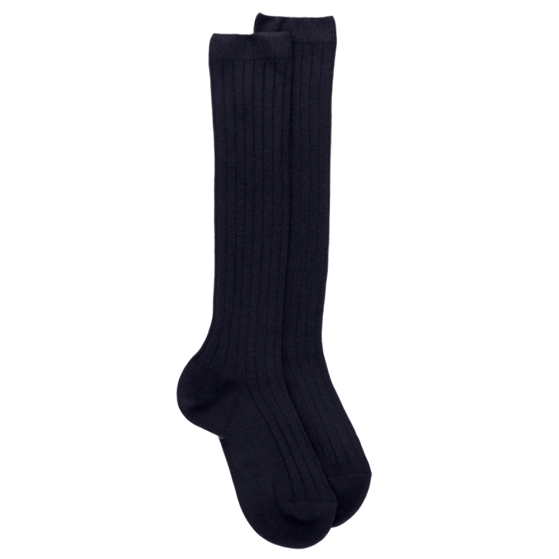 Blue ribbed knee high socks in soft cotton for children | Doré Doré