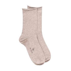 Women's soft cotton socks with rolled edges - Beige | Doré Doré