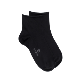 Women's jersey knit ankle socks with roll'top - Black | Doré Doré