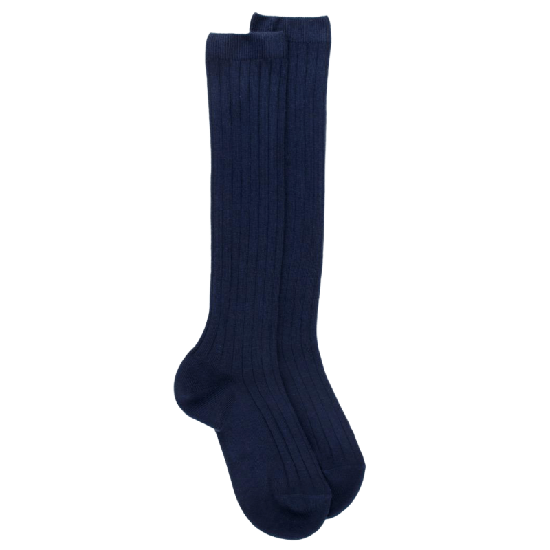 Children's soft cotton ribbed knee-high socks - Blue | Doré Doré