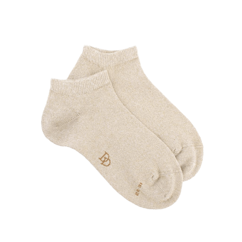 Girl's cotton socks with shiny lurex effect - Glossy beige | Doré Doré