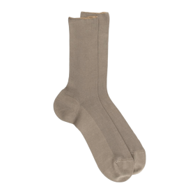 Comfort cotton socks without elasticated top - Dark beige | Doré Doré