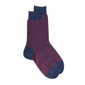 Men's mercerised cotton lisle caviar socks - Raspberry and grey | Doré Doré