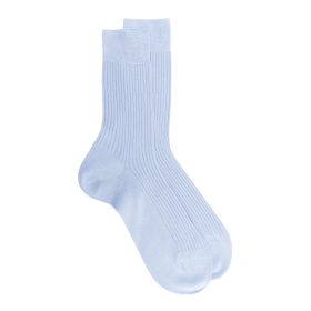 Men's 100% mercerised cotton lisle ribbed socks - Light blue | Doré Doré