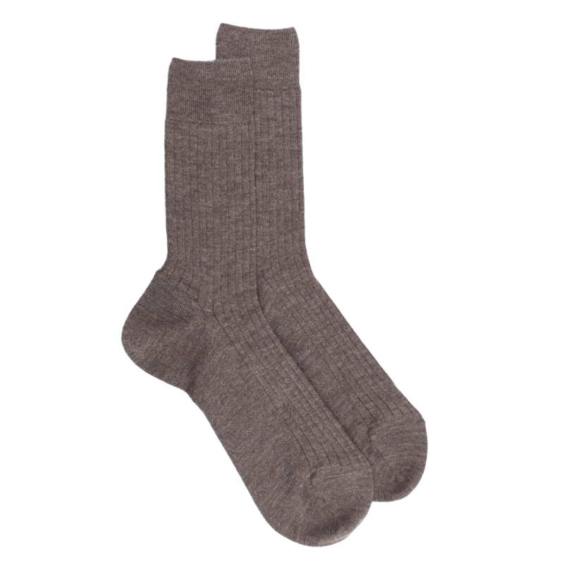 Men's merino wool ribbed socks - Light brown