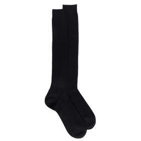 Ribbed knee-high socks in mercerised cotton lisle - Black | Doré Doré