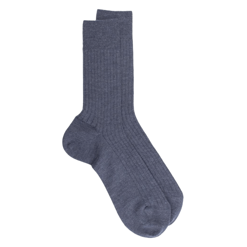 Men's merino wool ribbed socks - Denim blue | Doré Doré