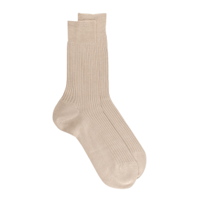 Men's 100% mercerised cotton lisle ribbed socks - Beige | Doré Doré