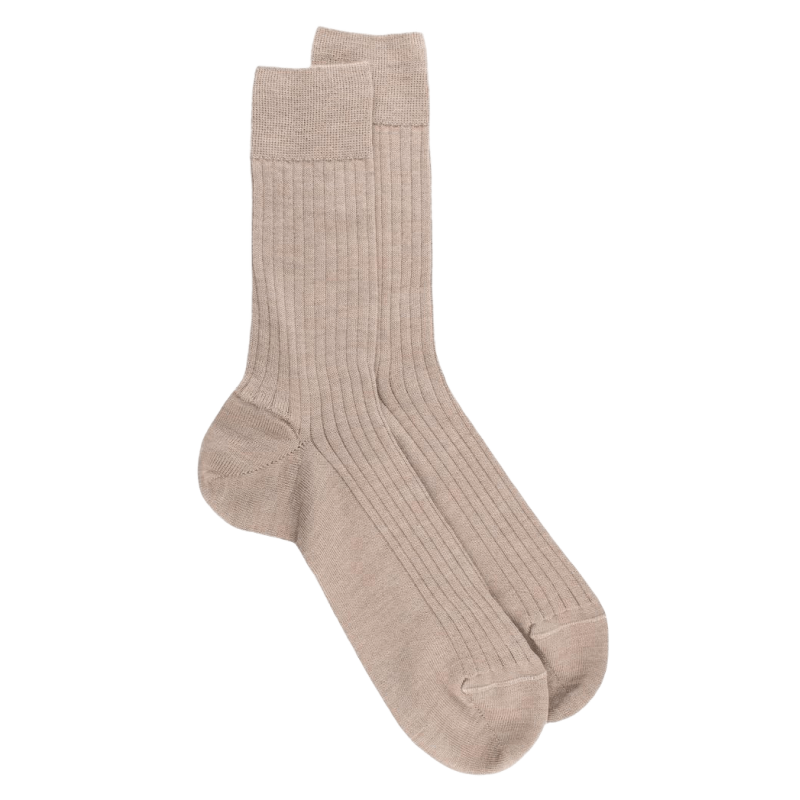 Men's merino wool ribbed socks - Dark beige | Doré Doré