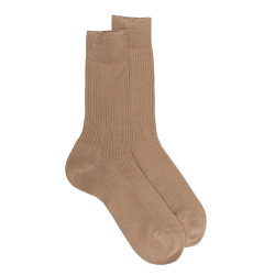 Men's 100% mercerised cotton lisle ribbed socks - Camel | Doré Doré