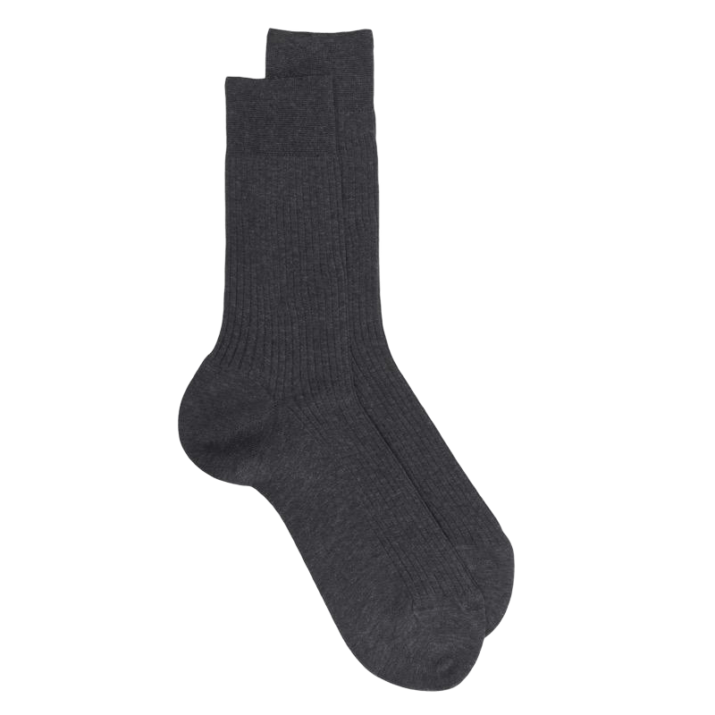 Men's 100% mercerised cotton lisle ribbed socks - Dark grey | Doré Doré