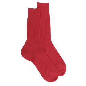 Men's 100% mercerised cotton lisle ribbed socks - Red | Doré Doré