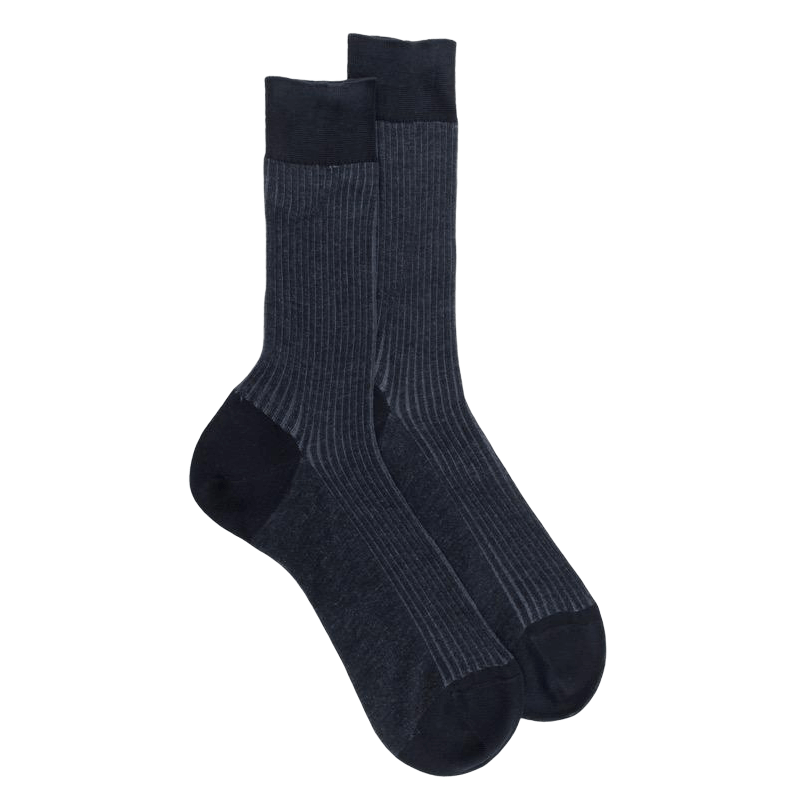 Men's mercerised cotton lisle two-tone socks - Grey and blue | Doré Doré