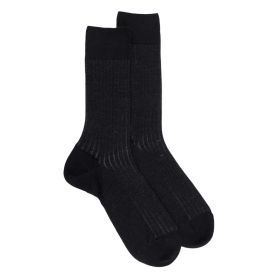 Men's wool and cotton ribbed vanisé socks - Black | Doré Doré
